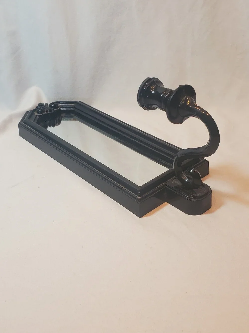 Home Interiors Homco Vtg Wall Mirror Sconce Candle Holder in Black Plastic Retro
